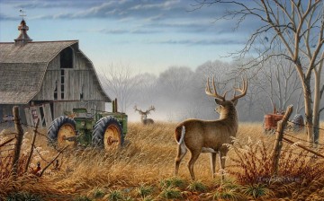 Animal Painting - Cola blanca del tractor del granero